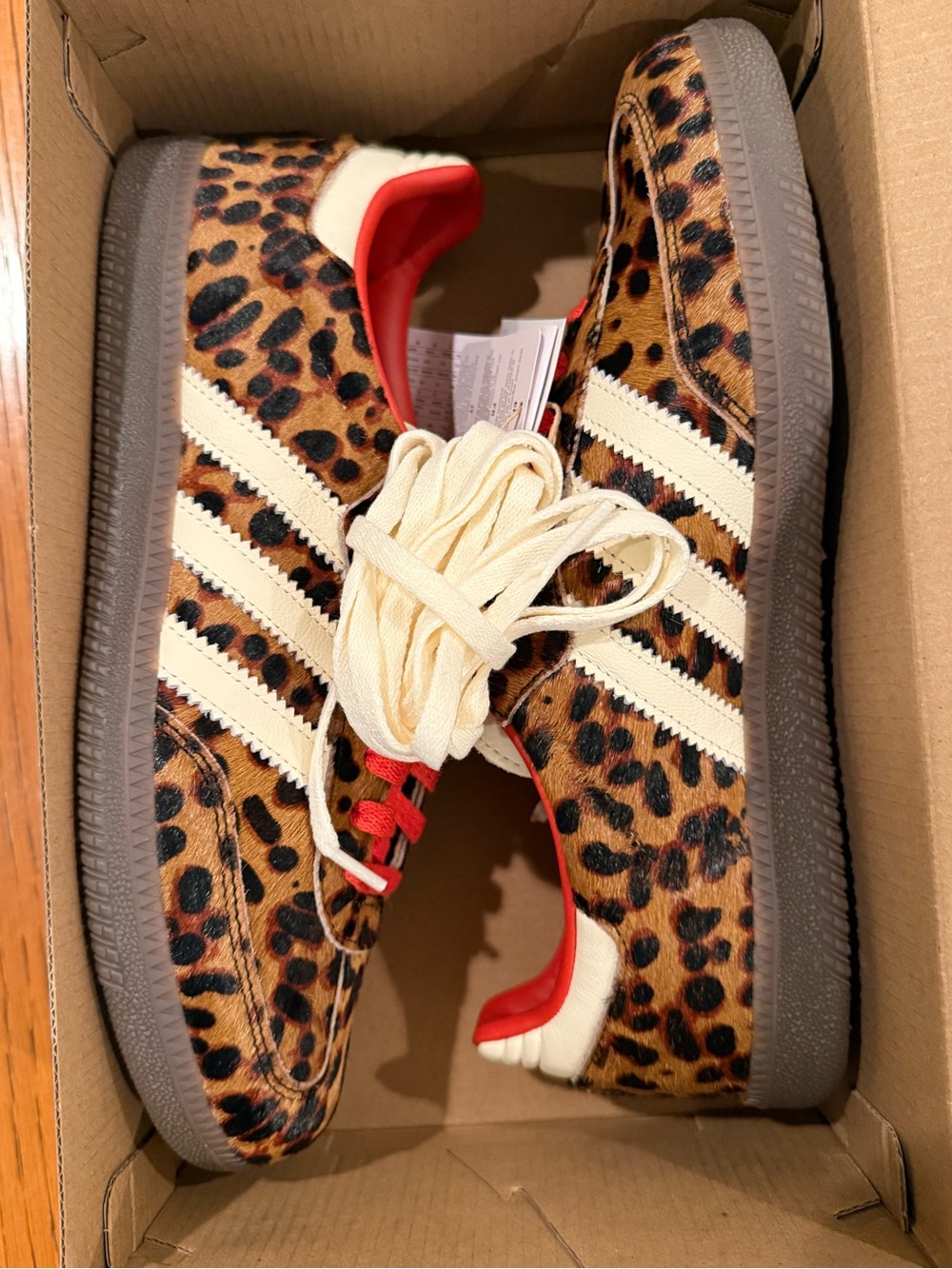 adidas Samba Women’s Leopard Print Three-Stripe Sneakers with Red and White Lace - Picture 6 of 7